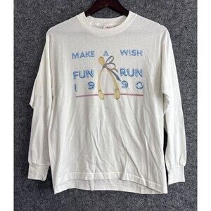 1990 Single Stitch Shirt Heft-T Make a Wish Fun Run White Size M Washington
